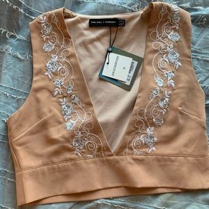 Missguided Peach Embroidered V-Neck Crop Top